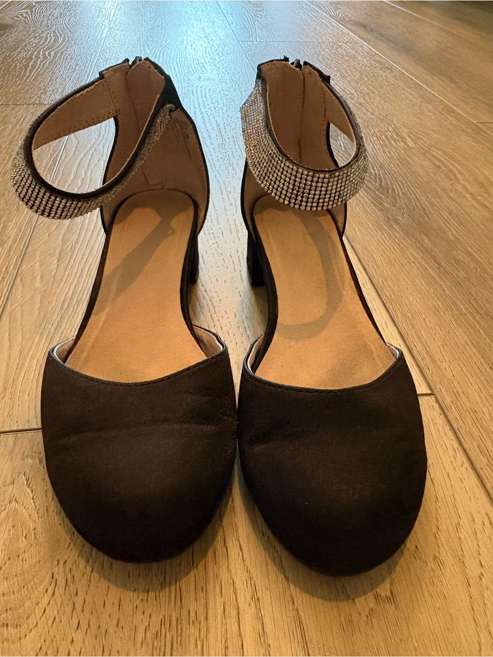 Mix No. 6 Black Girls' Dress Flats with Rhinestone Ankle Strap